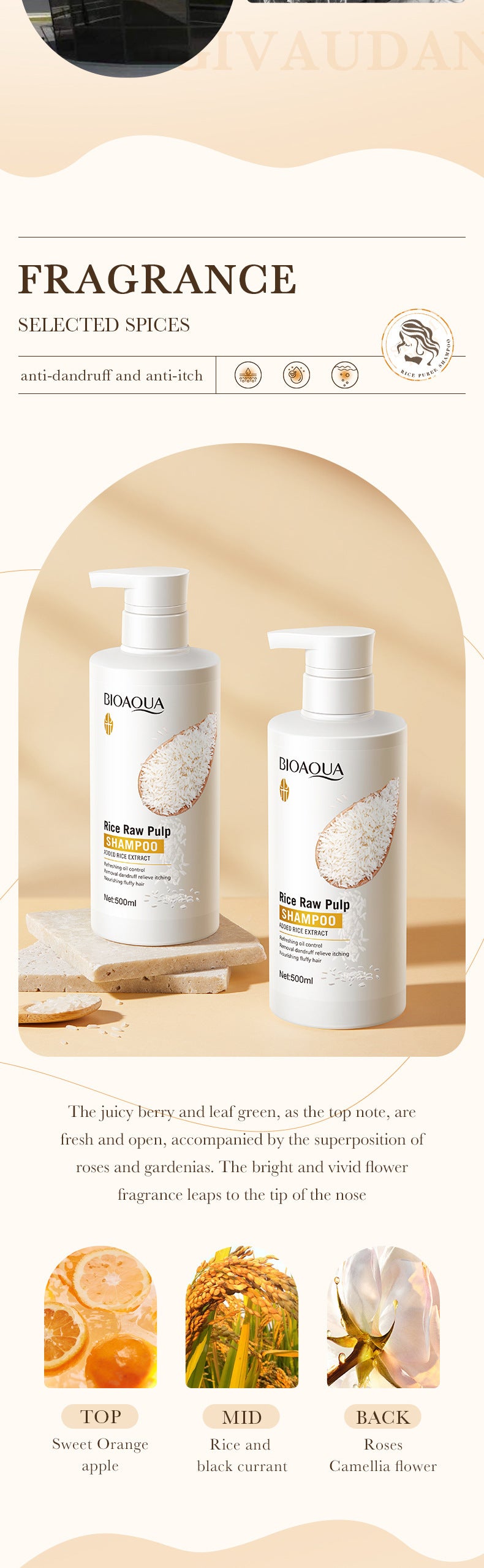 BIOAOUA Rice Puree Shampoo Anti-Dandruff Oil Control Volumizing Long-Lasting Fragrance Hair Wash