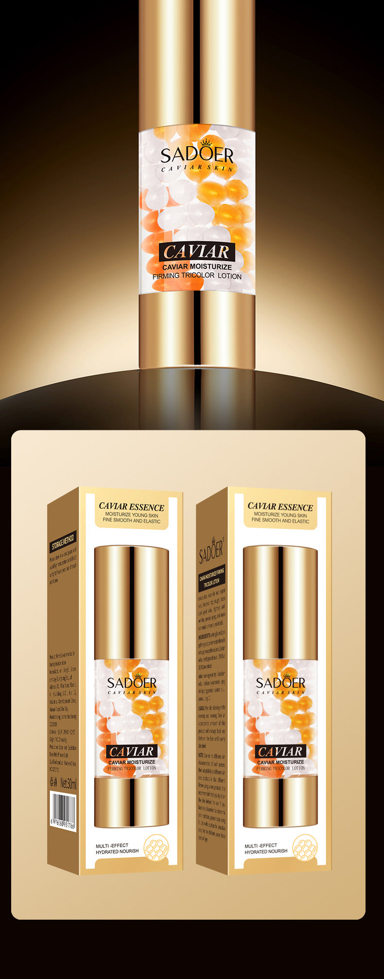 Caviar Essence Milk30mlSADOER Moisturizing and hydrating three-color lotion cross-border foreign trade wholesale