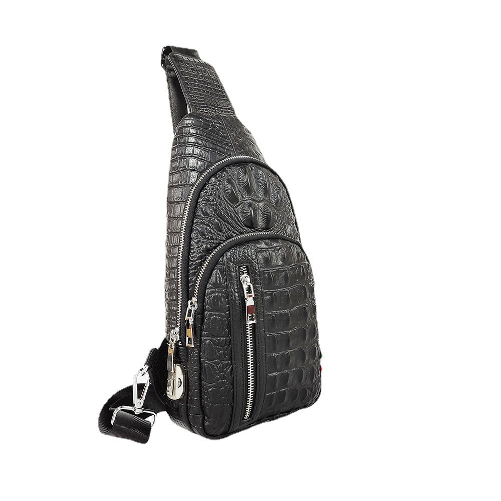 2025New European and American Fashion Crocodile Pattern Top Layer Cowhide Men's Password Lock Genuine Leather Chest Bag High-end Crossbody Bag