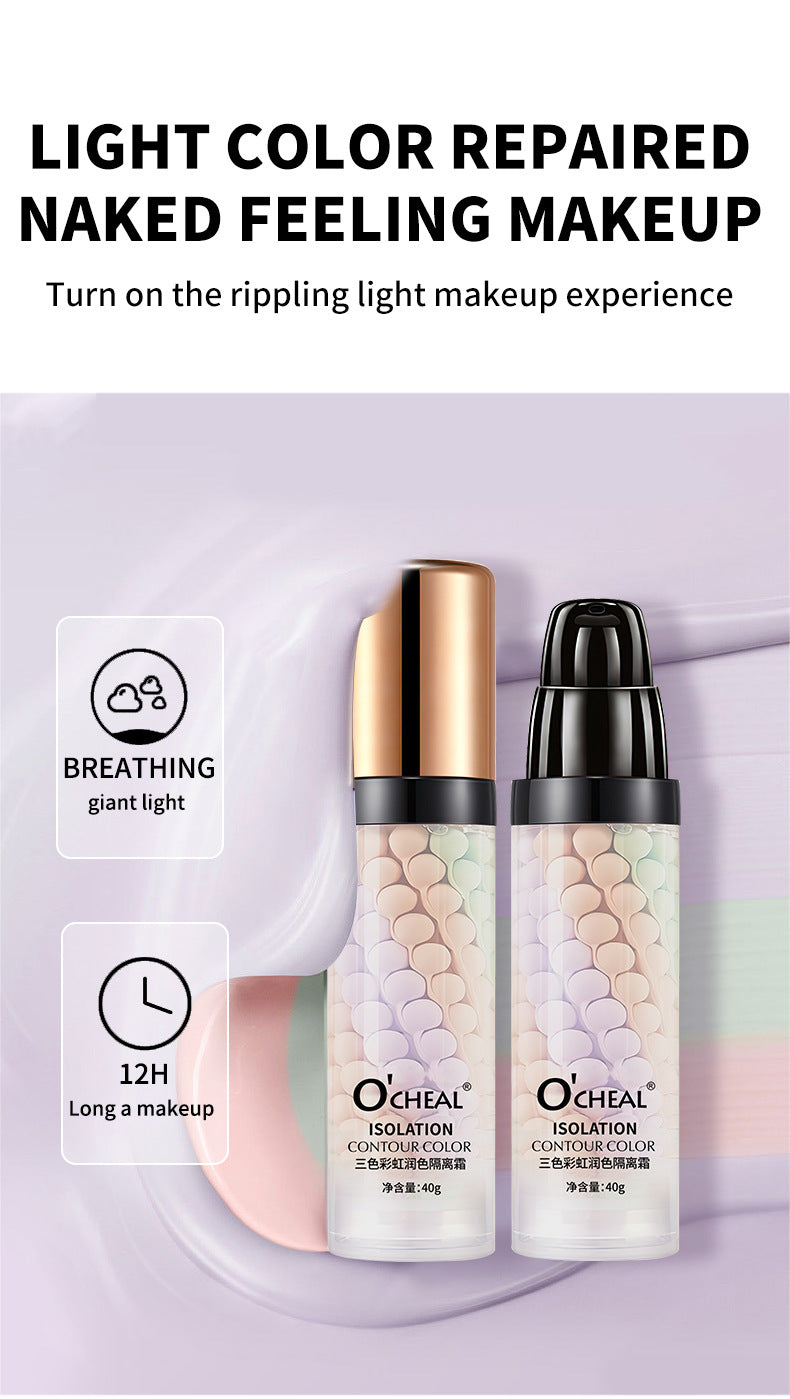 Three-Color Rainbow Isolation Cream Natural Brightening Isolation Cream Primer Bird Drool Spiral Three-Color Primer