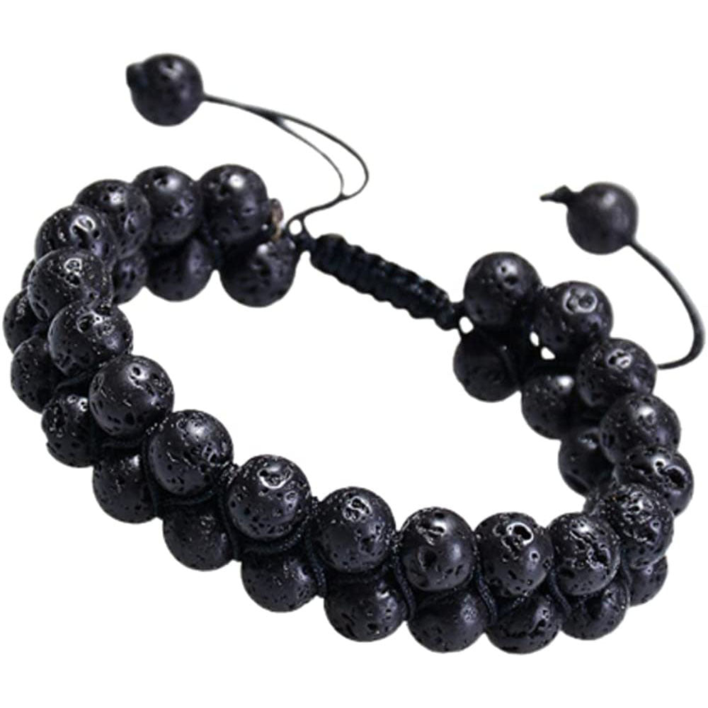 White Pine Matte Double Layer Bracelet Adjustable Handmade Woven Tiger Eye Bracelet Men's Volcanic Stone Double Row Woven Bracelet