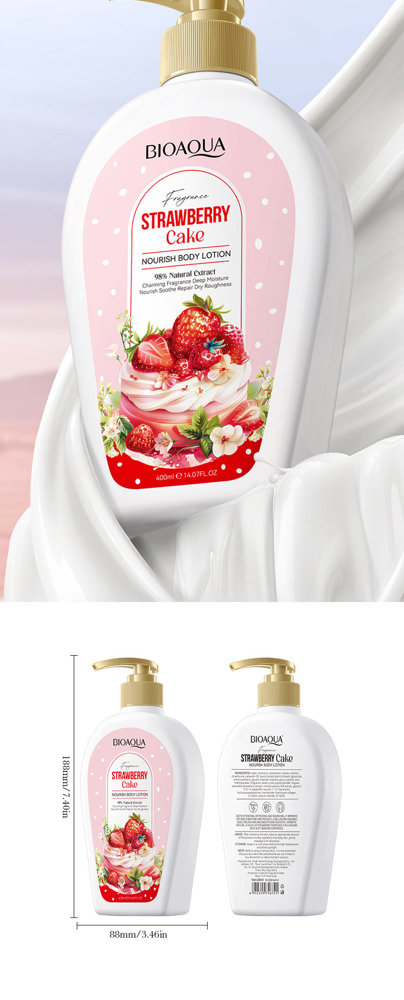 BIOAOUA Strawberry Cake Nourishing Body Lotion Moisturizing Body Lotion  Wholesale