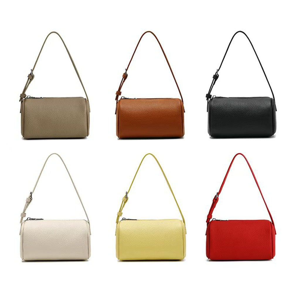 Genuine Leather Women's Bag Round Handbag Top Layer Cowhide Simple Versatile Underarm Shoulder Bag Pillow Crossbody Small Bag