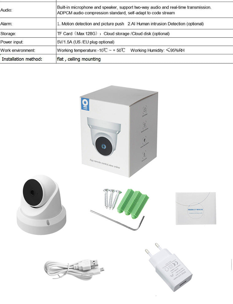 360Panoramic View WiFi Dome Camera V380Conch Wireless Camera Monitor HD Wide Angle