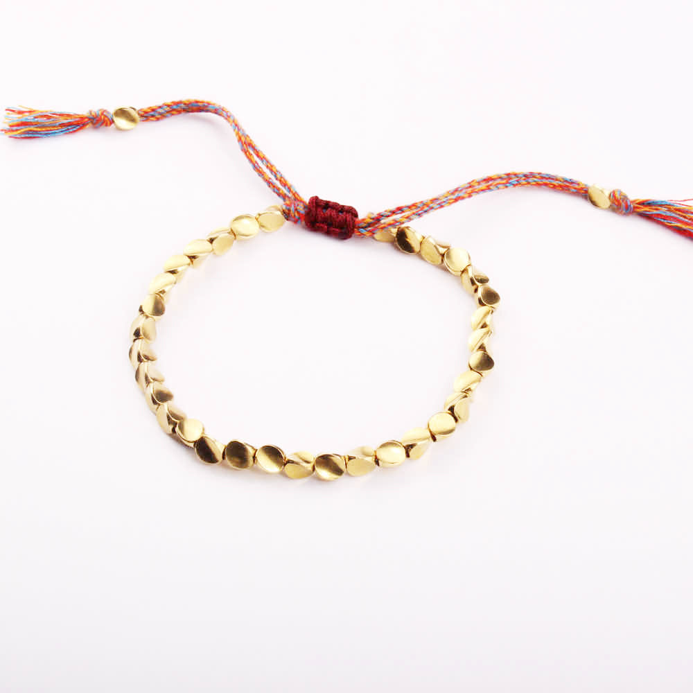 Women's Braided Rope Bracelet with Irregular Copper Beads, European and American Style, Adjustable Tassel Bracelet