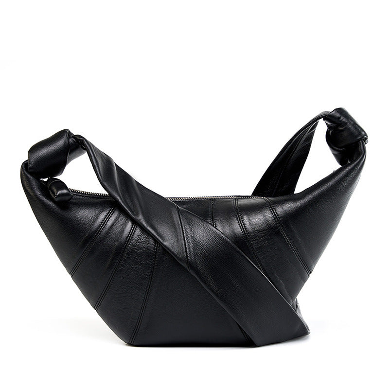 French Niche First Layer Sheepskin Croissant Bag Crossbody Lazy Style Genuine Leather Shoulder Crossbody Dumpling Bag for Women