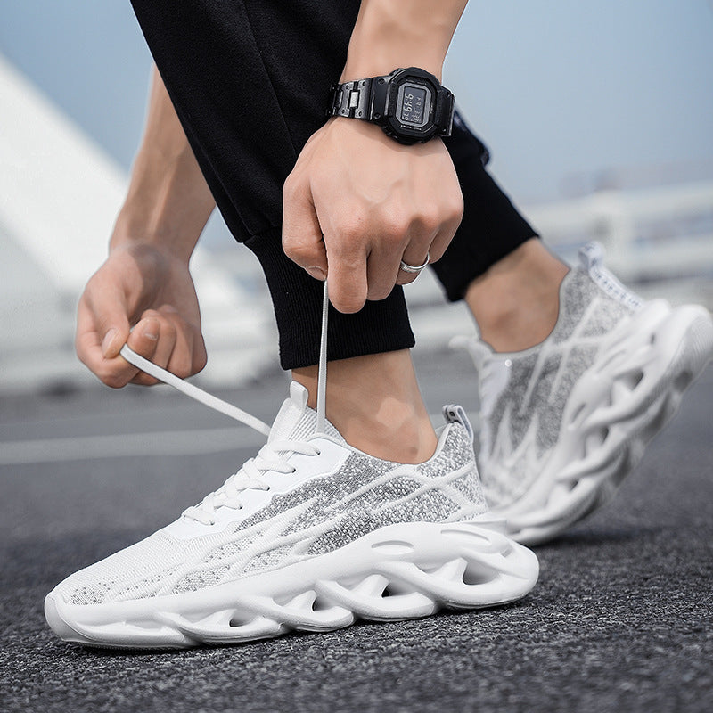 Summer Flyknit Breathable Running Shoes Braided Sole Casual Sports Shoes Men's Lightweight Trendy Shoes Professional Racing Running Shoes