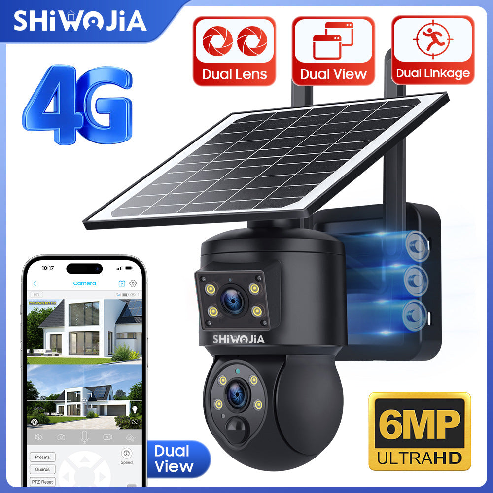 4G Wireless Solar Surveillance Camera Bullet Remote Early Warning6MP HD Night Vision Outdoor Camera