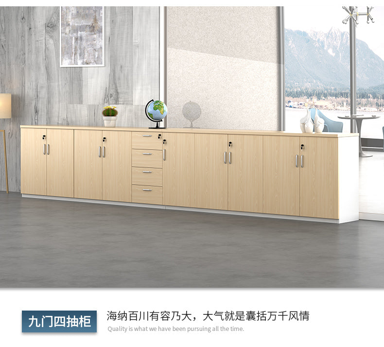 Office File Cabinet with Lock, Low Cabinet, Storage Cabinet, Floor-standing Wooden Office Partition Cabinet for Staff