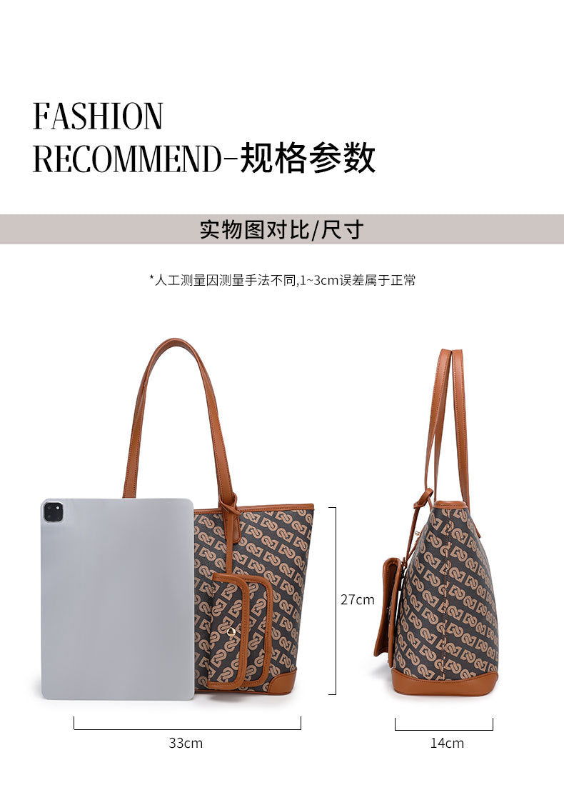 Original Design Retro Print Tote Bag for Work Commute Large Capacity Shoulder Bag Niche Versatile Fashion Handbag