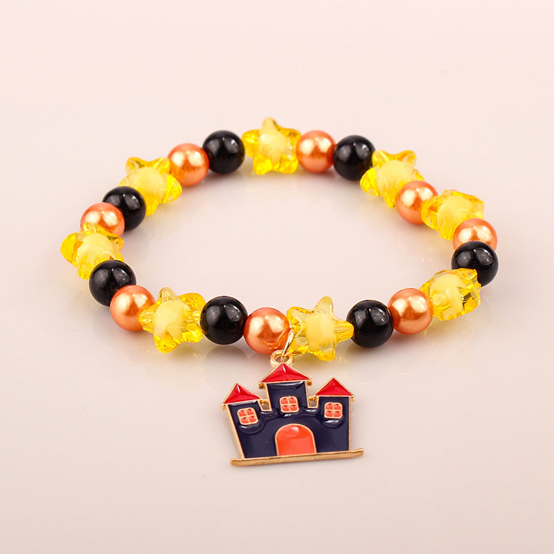 Women's Holiday Bracelet Gift European and American Style Quirky Bracelet Beaded Castle Pendant Halloween Bracelet