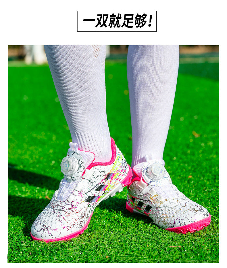 New style soccer shoes for men, women, and children with rotating buckle TF Broken Nail Style Youth Student Grassland Competition Training Shoes
