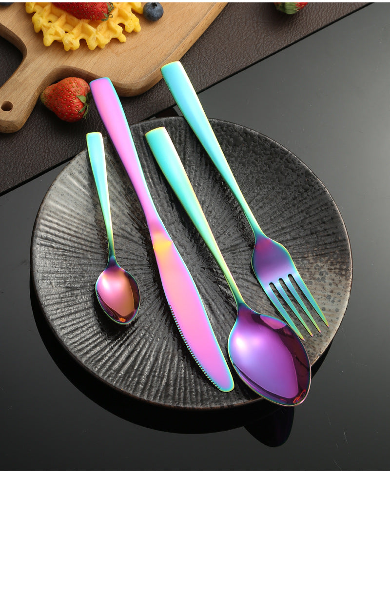 410Stainless Steel Cutlery Western Food Square Handle Knife Fork Spoon4Gift Set Cutlery Set Steak Knife Fork Spoon