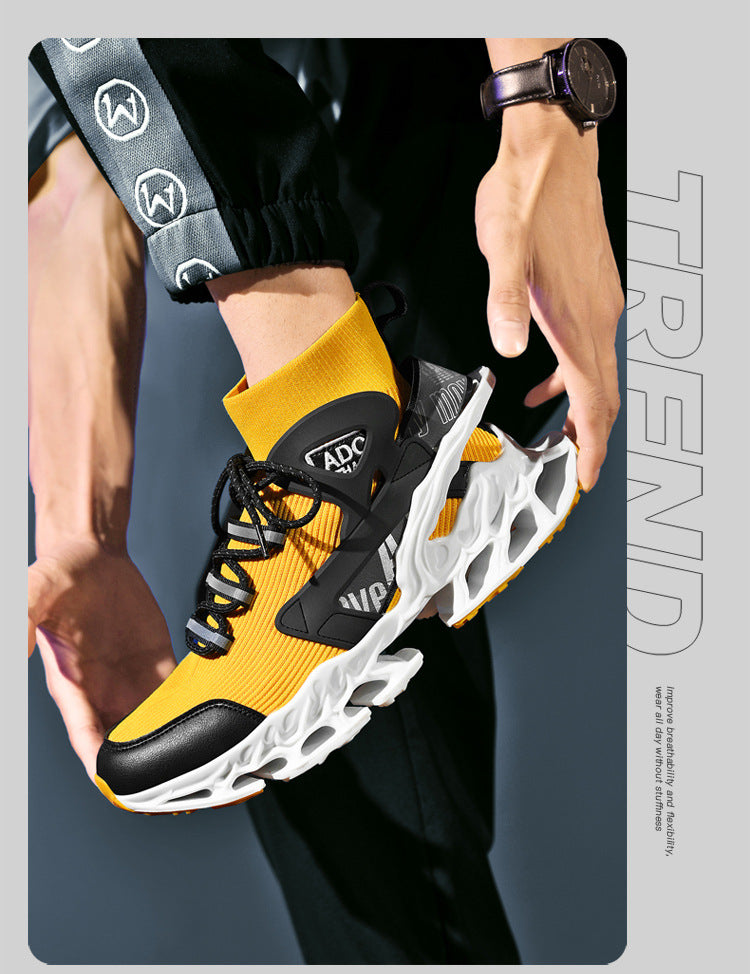 Men's Shoes National Trend Height-Increasing High-Top High-Elastic Running Shoes Basketball Shoes Ultra-Light Shock-Absorbing Running Blade-Sharp Flyknit Sports Shoes
