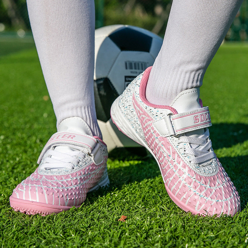 New football shoes for men and women with Velcro for children TF Broken Nail Style Youth Student Grassland Flat Training Shoes