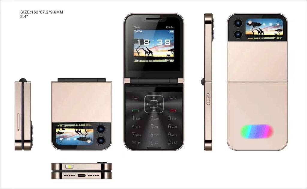 A70pro Flip Phone Mini Feature Phone Foldable Phone with Buttons2G Foreign Language Multi-Language