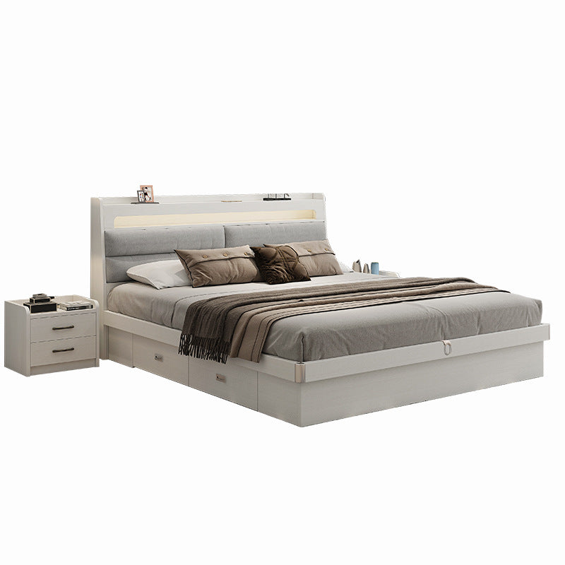 Fabric Bed1.5Small Apartment Master Bedroom Soft Pack Technology Fabric Modern Double Bed White Simple Solid Wood Storage Bed