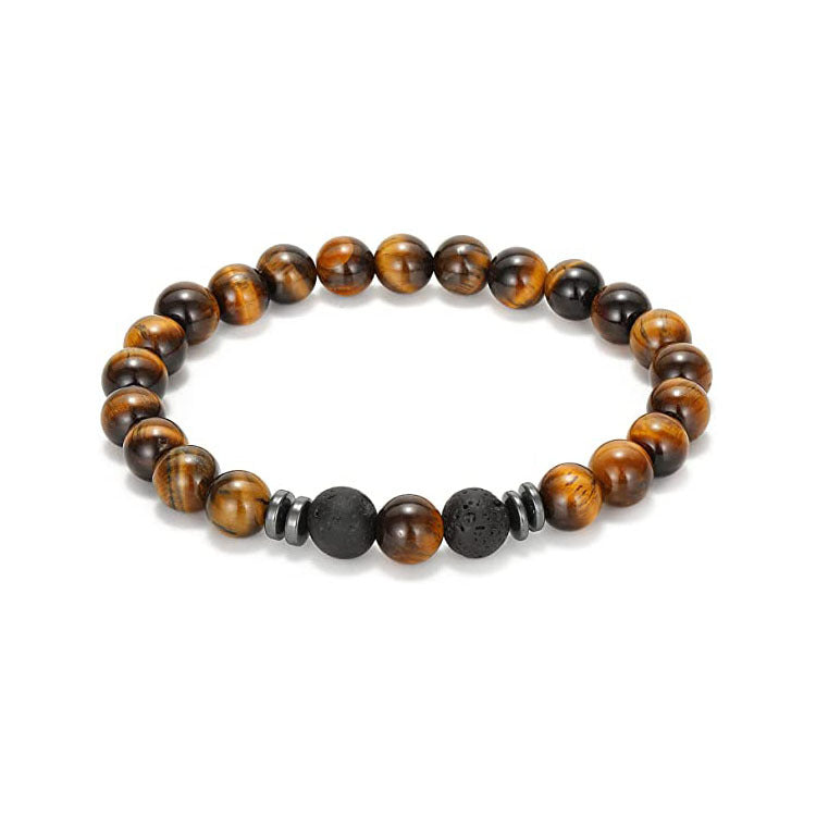 Volcanic Stone Black Frosted Stone Bracelet8mm Beaded Elastic Cord Men's Single Loop Tiger Eye Stone Volcanic Spacer Bracelet