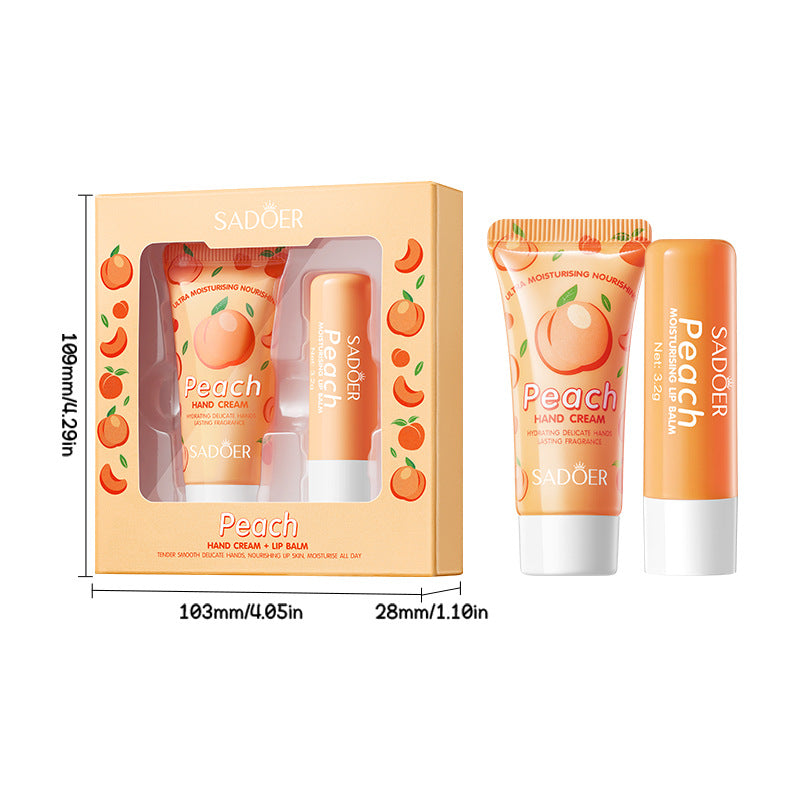 Peach Hand Cream Lip Balm Set SADOER Nourishing Autumn and Winter Hand Cream Lip Balm  Wholesale