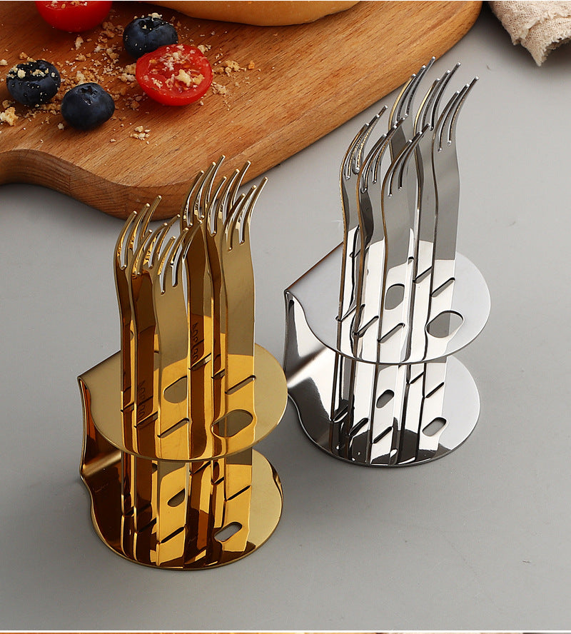 304Stainless Steel Fork Hotel Restaurant Fruit Fork with Base6Home Cake Dessert Fork Set