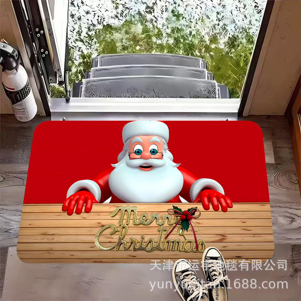 Christmas Flannel Doormat Holiday Decoration Entrance Mat Bathroom Water Absorbent Non-Slip Mat Customizable