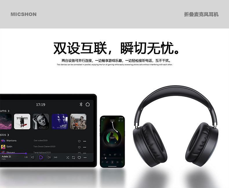 New Wireless Bluetooth Headset Head-mounted Music E-sports Game Long Battery Life Head-mounted Telephone Bluetooth5.4