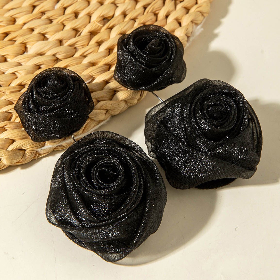 European and American Light Luxury High-End Fabric Rose Flower Earrings Fashion Versatile Three-Dimensional Flower Earrings Wholesale