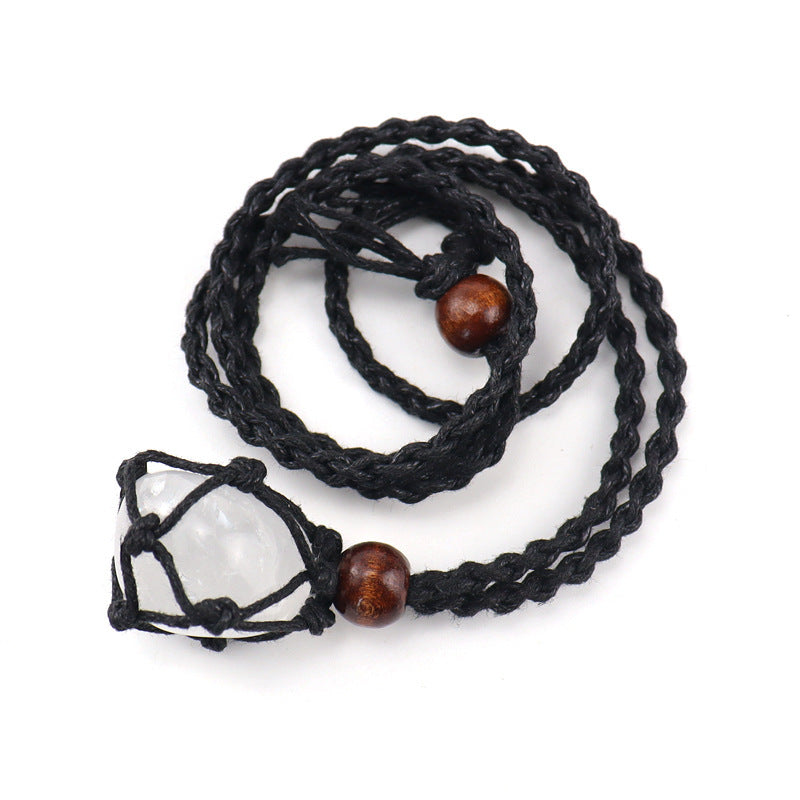 Men's Woven Mesh Necklace Natural Stone Crystal Vintage Sweater Chain Tiger Eye Stone Lapis Lazuli Amethyst Mesh Necklace