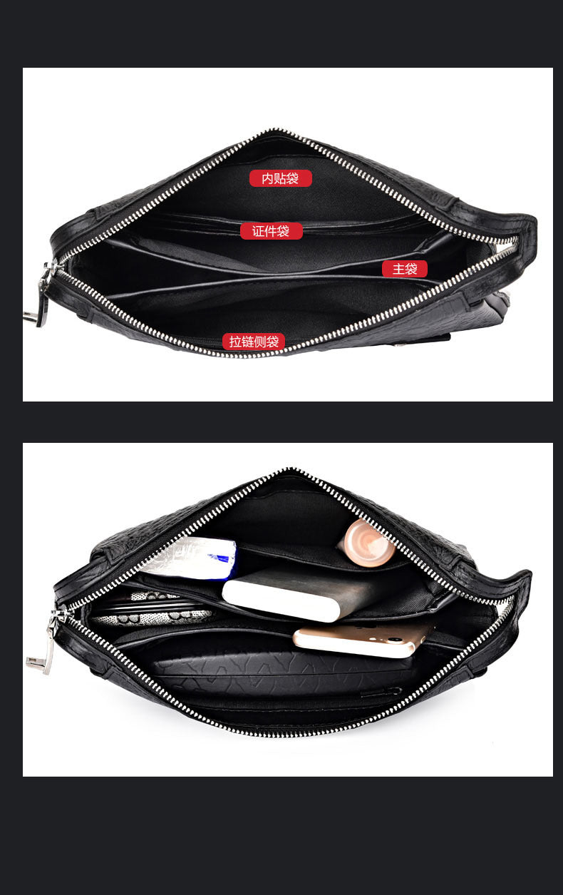 Fingerprint Lock Bag Business Commuting Men's Handbag Top Layer Cowhide Crocodile Large Capacity Multi-Card Slots Clutch