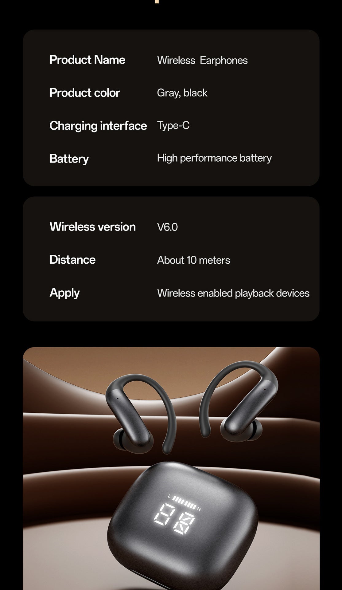 2025New M145Bluetooth ear-hook headphones with digital display OWS In-ear ultra-long battery life earphones private model