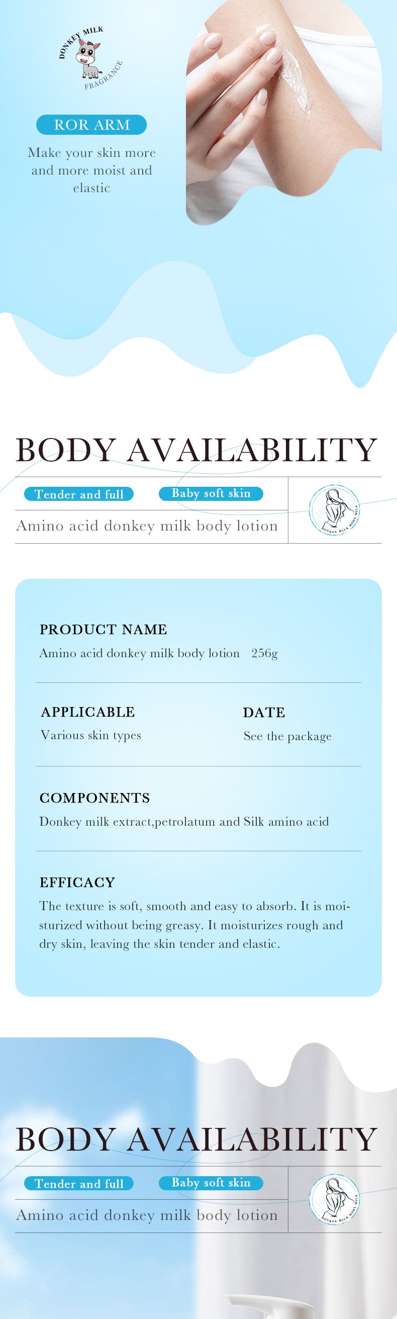 Donkey Milk Body Lotion256gZOZU Amino Acid Moisturizing Refreshing Body Lotion Cross-Border Wholesale