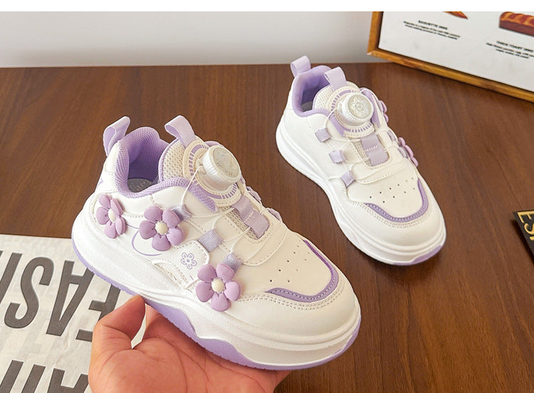 Children's Sports Shoes Spring and Autumn2025New Student Knob Girls' White Sneakers Versatile Casual Girls' Running Shoes