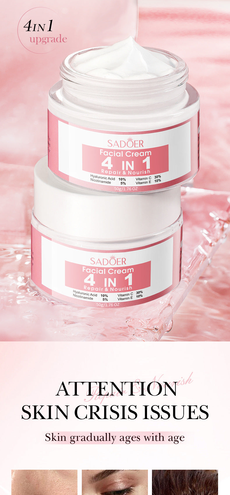 Four-in-One Skincare Series SADOER Moisturizing, nourishing, and rejuvenating face cream essence liquid  wholesale