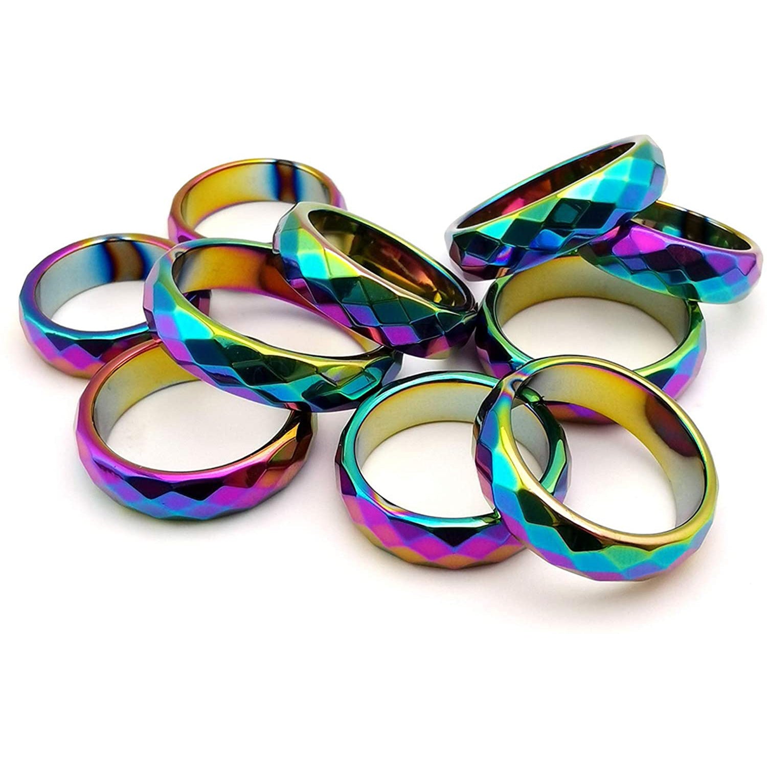 European and American Hematite Curved Ring for Men with High-end Feel, Personalized Ring for Women, Simple Colorful Faceted Ring