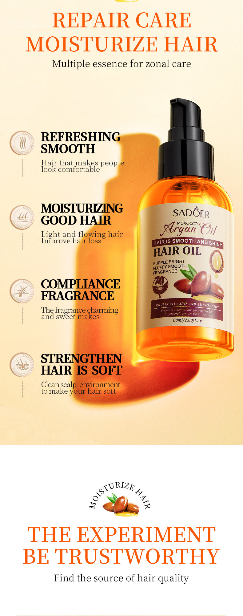 Nut Oil Hair Care Essential Oil80mlSADOER Smooth and Frizz-Reducing Conditioner  Wholesale