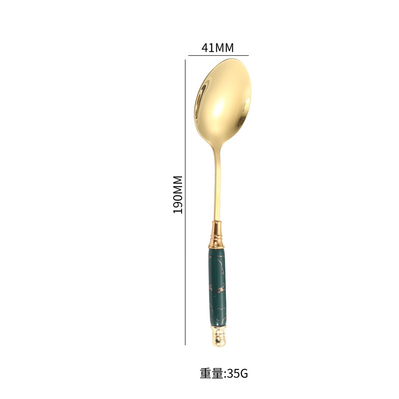 Stainless Steel Cutlery Restaurant Western Steak Knife Fork Imitation Marble Pattern Ceramic Handle Knife Fork Spoon Tea Spoon Tea Fork Set