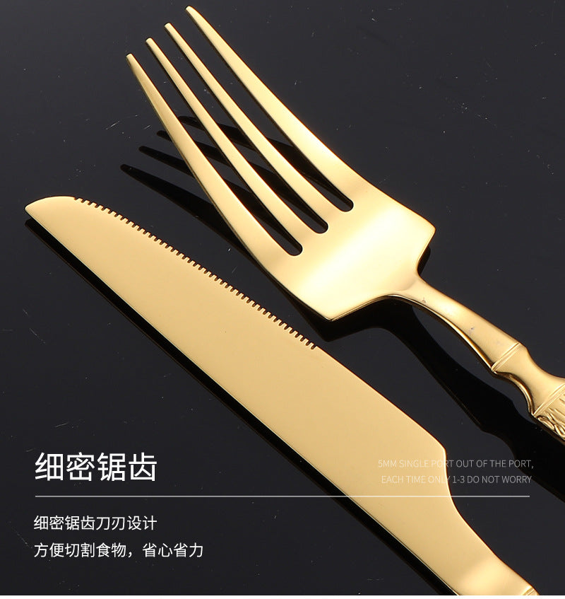 410Stainless Steel Cutlery Hotel Restaurant Hammered Knife Fork Spoon Set Western Small Waist Bark Pattern Steak Knife Fork