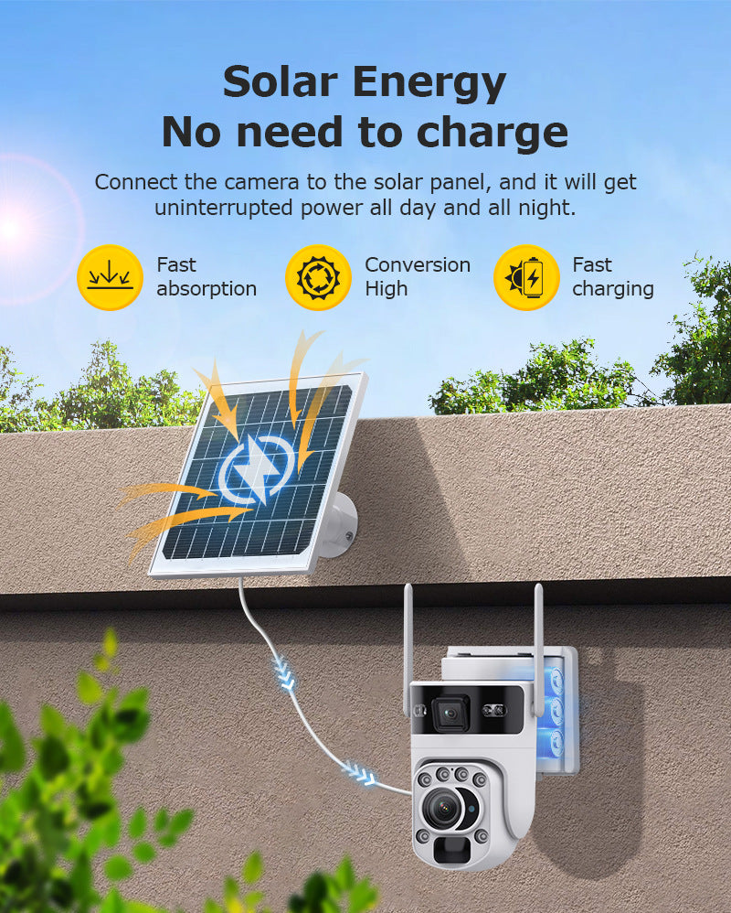 Outdoor202X Zoom Solar Camera Dual Lens Low Power Consumption Full Color Night Vision Mobile Remote Monitoring
