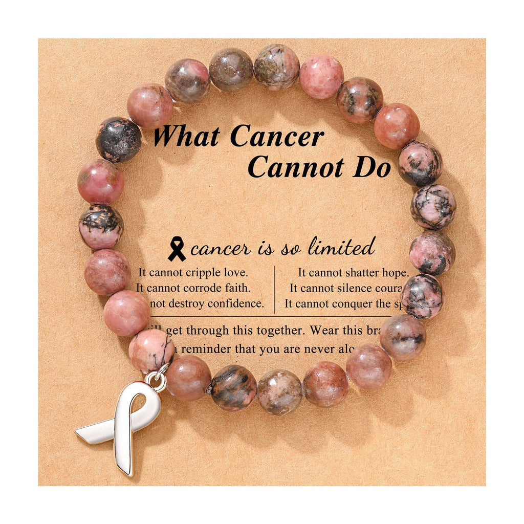 Rhodochrosite Bracelet Bow Ribbon Pendant Bracelet Holiday Gift Breast Cancer Rhodochrosite Bracelet