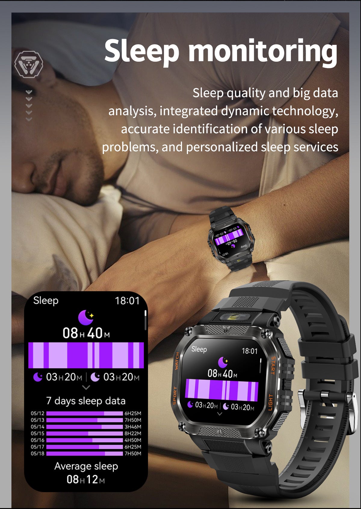 HT34Smart Watch Bluetooth Call True Heart Rate Step Sleep Monitoring3ATM Waterproof Outdoor Sports Three-Proof