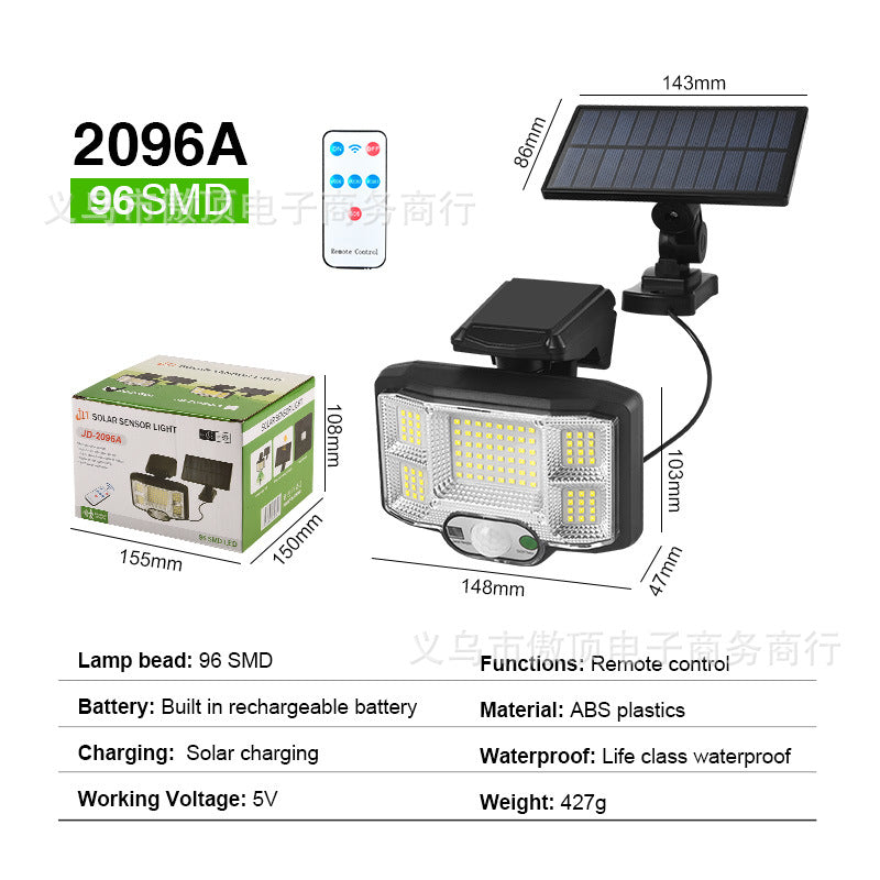 Outdoor Solar Street Light Waterproof Split Wall Light Garden Courtyard Light Human Body Sensor Light Rotatable Three-Head Light