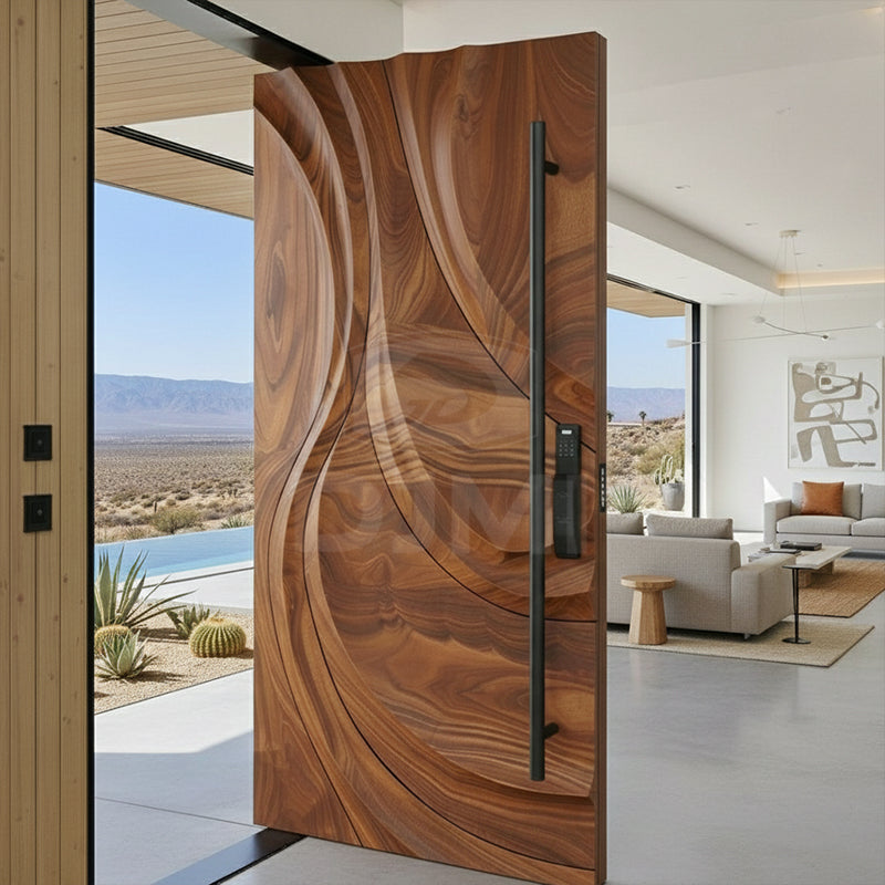 Luxury Custom Irregular Wave Series: 2026 Most Popular Solid Wood Entrance Door for Villa Residential Exterior Front Entry Door