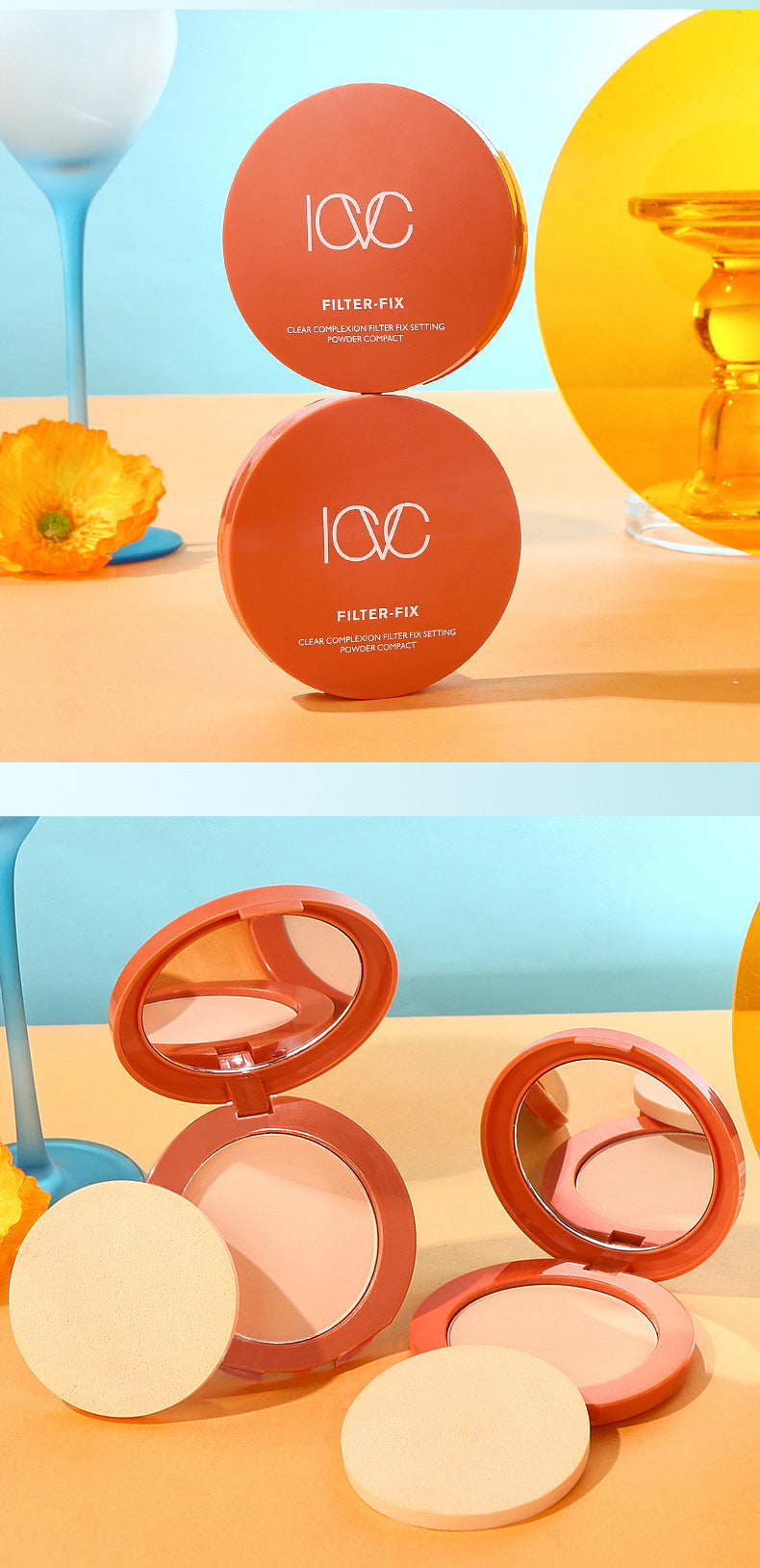 ICVC#1203Nude Powder Setting Powder15g Comes with Puff and Makeup Mirror Version Beauty