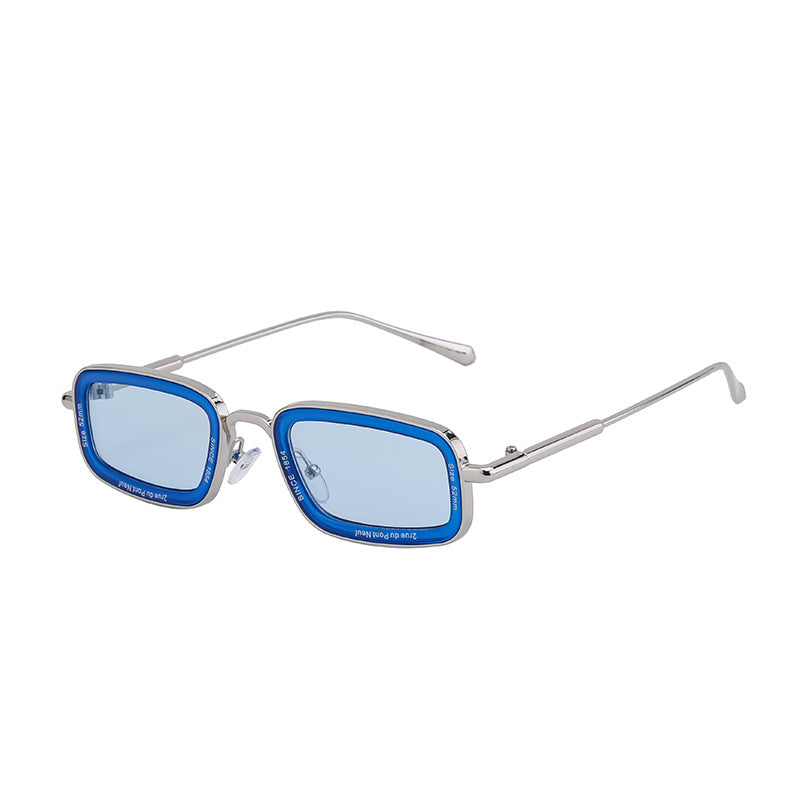 Square Small Frame Sunglasses for Women with Letter Print, Personalized European and American Retro High-End Feel ins Fashion Sunglasses for Women Trendy Glasses