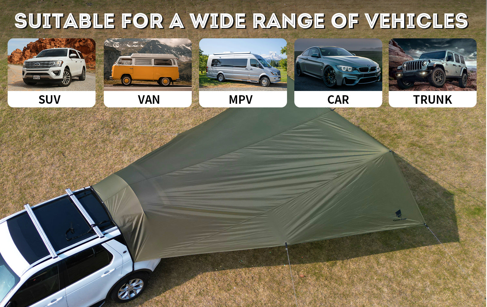 Extra Large Space Car Rear Canopy Outdoor Camping Multi-Person Sunshade Rainproof Sunscreen Tarp Butterfly Canopy
