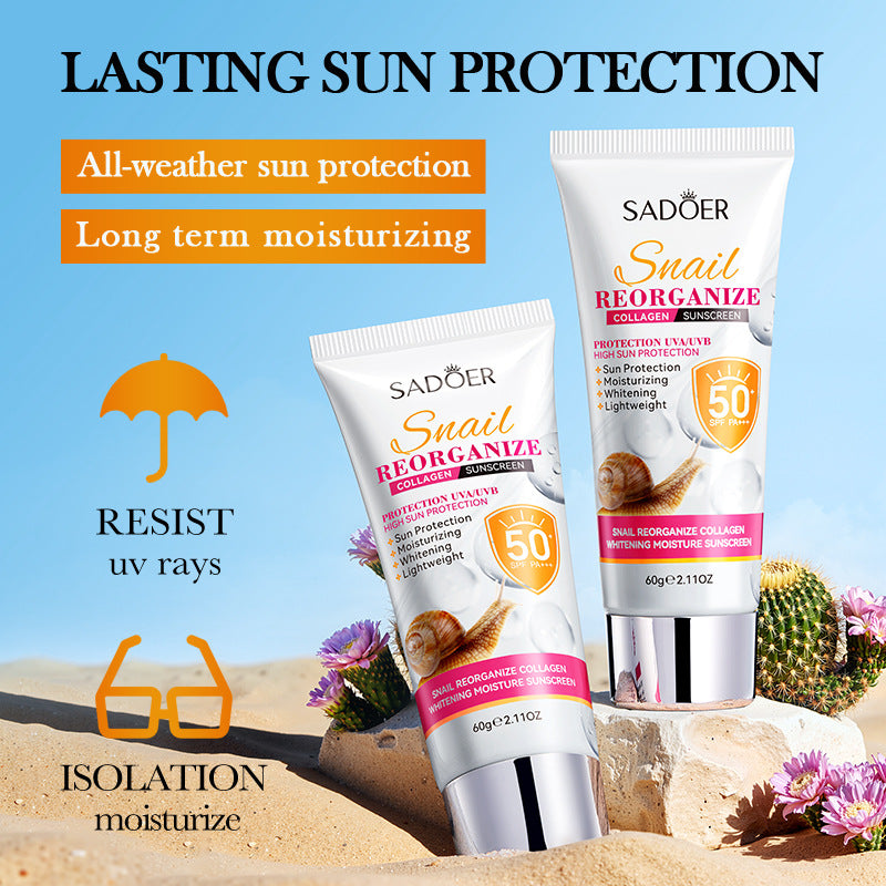 Cross-border Snail Whitening Sunscreen60g Restructured Collagen Hydrating Moisturizing Sunscreen Cream Export Manufacturer Wholesale