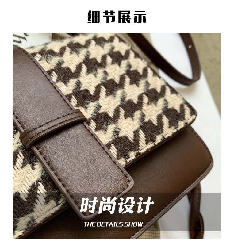 Trolis Houndstooth Bag for Women2024New Trendy Korean Version Niche Versatile Single Shoulder Crossbody Fashion Small Square Bag