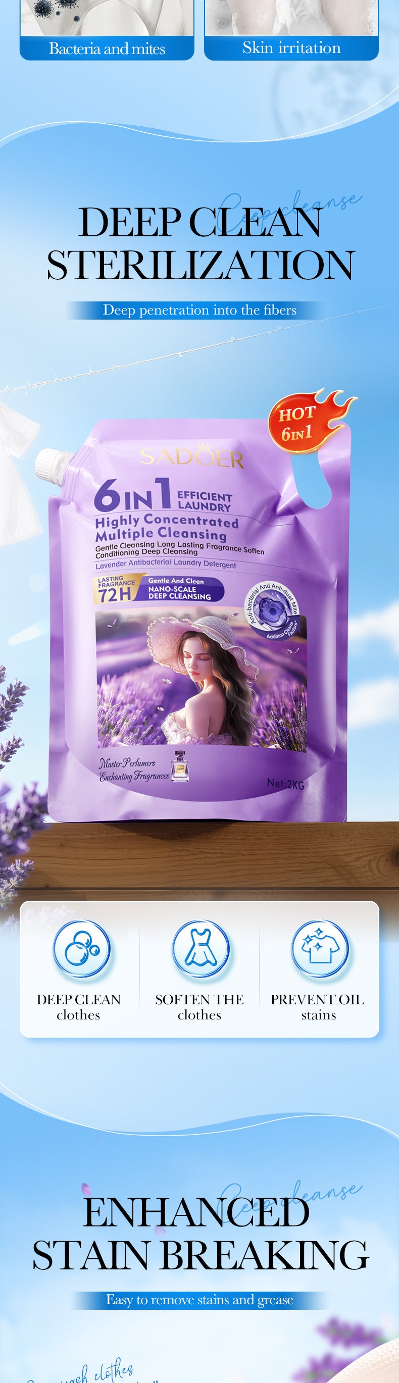 Cross-border Large Capacity Lavender Antibacterial Laundry Detergent2KG Clean Fragrance Export Manufacturer Wholesale