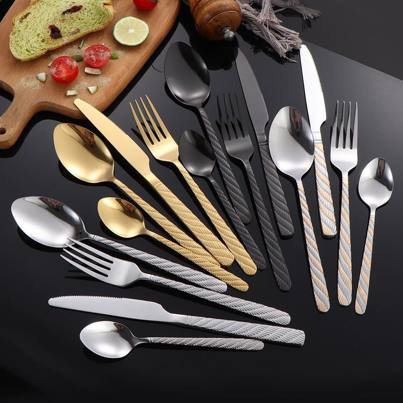 410Stainless Steel Tableware Hotel Restaurant Hemp Rope Pattern Knife Fork Spoon24Set of Western Steak Knives and Forks