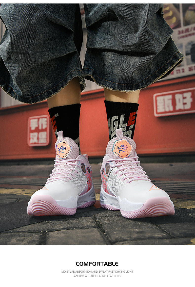 New Trendy Fashion Men's Youth Student Practical Basketball Boots Outdoor Sports Letter Non-Slip Basketball Shoes